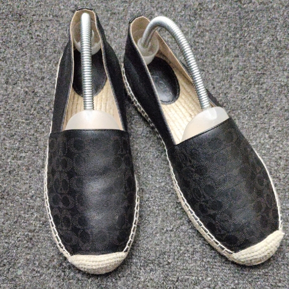 Coach Shoes - Coach "Carley" Signature Black Leather Espadrille Flats #C6763